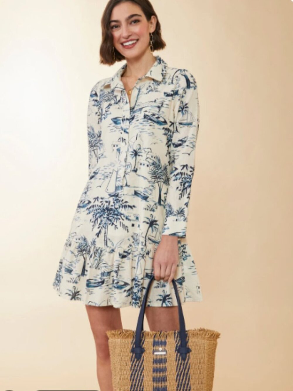 Spartina 449 Ivonne Shirt Dress Clara Seascape Cream